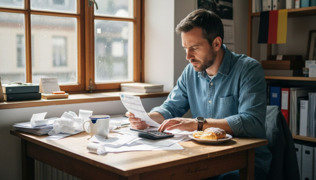 Dutch retailer reviewing PayPal fees paperwork