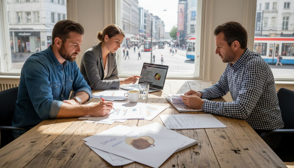 Retailmanagers komen samen om de strategie voor de Duitse markt te bespreken.