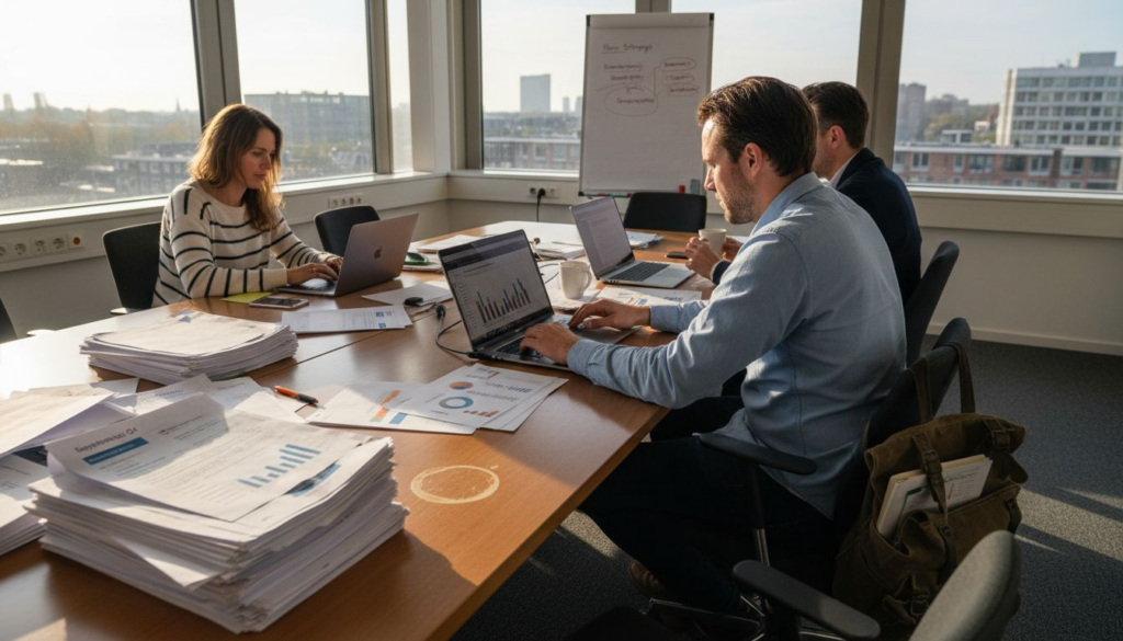 Overleg van het marketingteam op het kantoor in Duitsland