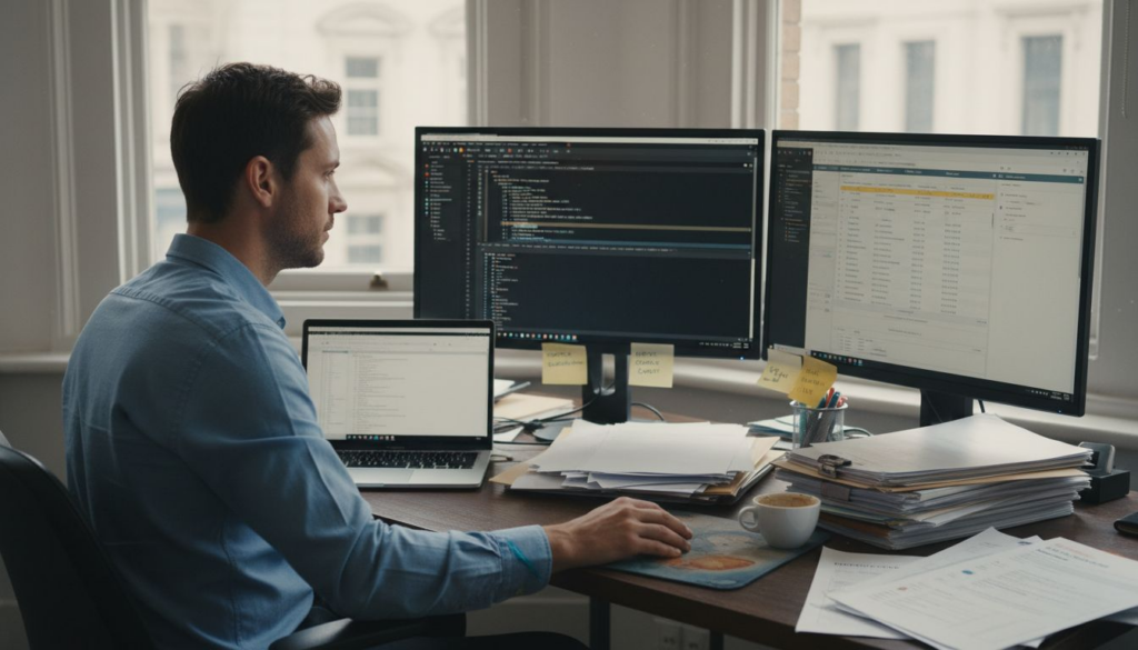 SEO specialist analyzing website tags in office