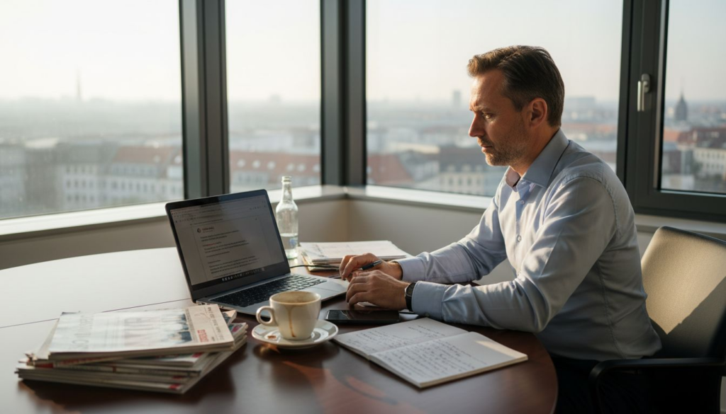 Een SEO-specialist aan het werk op een kantoor in Duitsland.