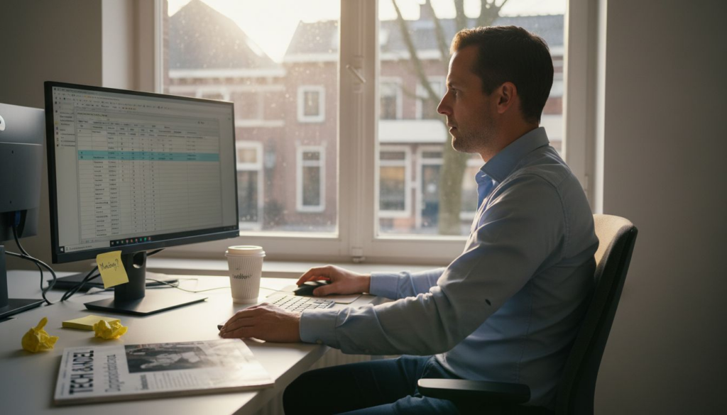 Man bekijkt Duits e-commerce rapport op zijn werkplek