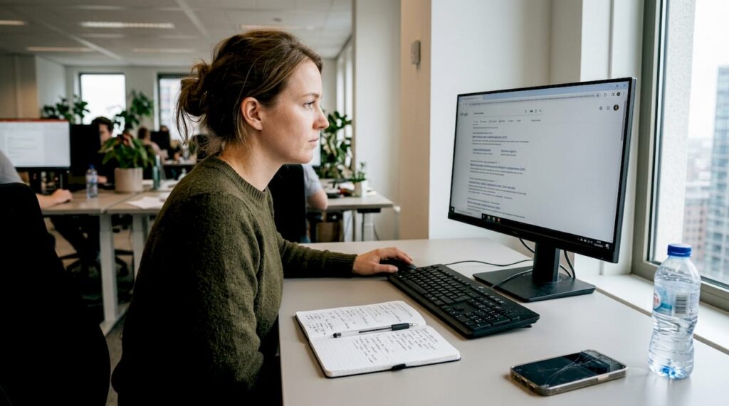 Een marketeer houdt zich bezig met zoekmachinemarketing voor de Duitse markt.