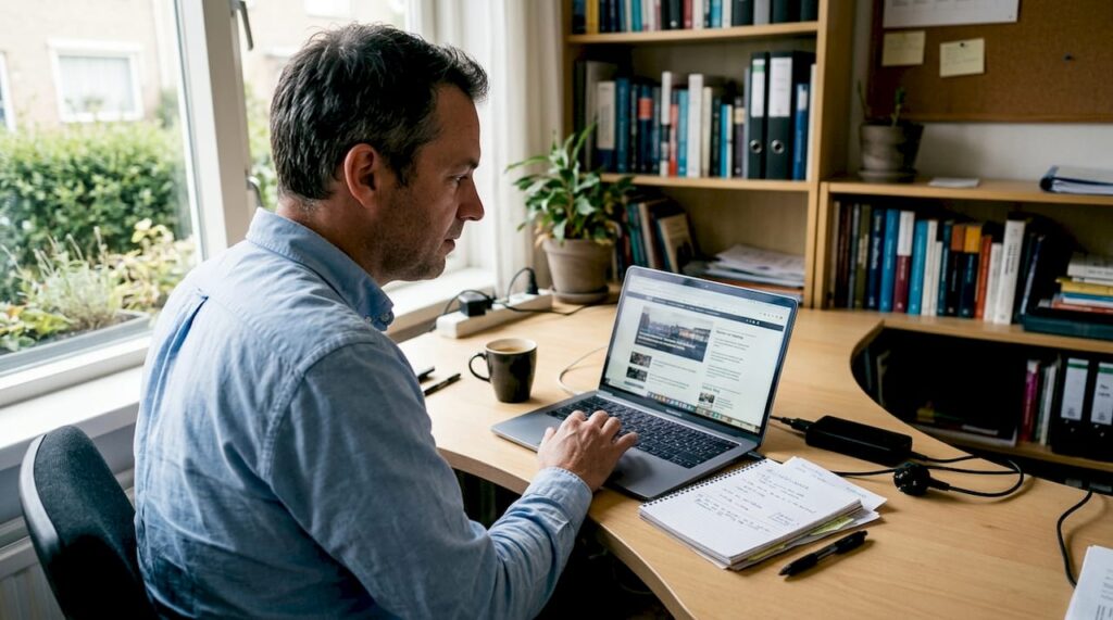 Man is thuis bezig met het optimaliseren van zijn website