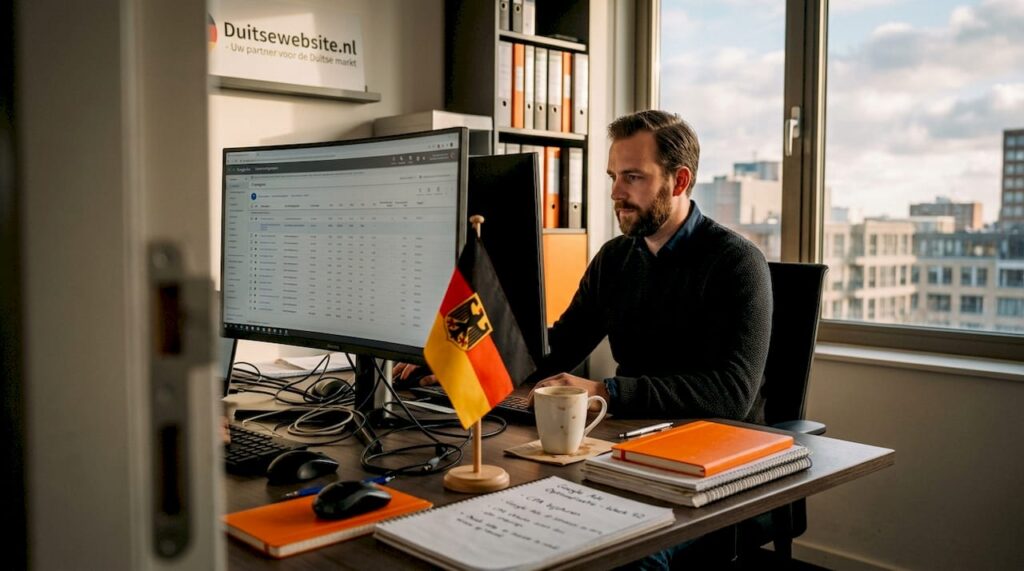 Een marketeer is bezig met Google Ads op een kantoor in Duitsland.